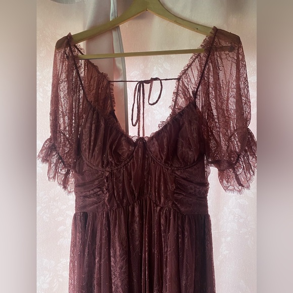 Free People beautiful pink lace corset maxi romantic peasant princess gown dress - Picture 12 of 14